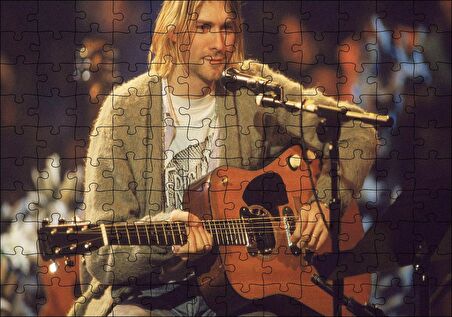 Cakapuzzle  Nirvana Solisti Kurt Cobain ve Gitarı Puzzle Yapboz MDF Ahşap