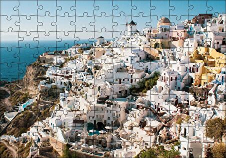 Cakapuzzle  Yunanistan Santorini Yamaç Evleri Puzzle Yapboz MDF Ahşap