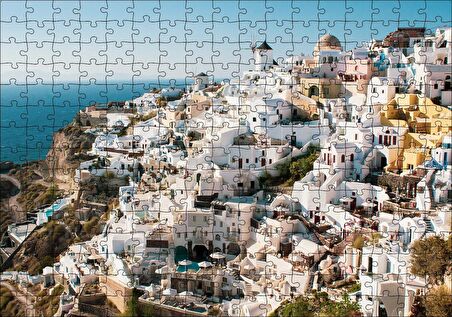 Cakapuzzle  Yunanistan Santorini Yamaç Evleri Puzzle Yapboz MDF Ahşap
