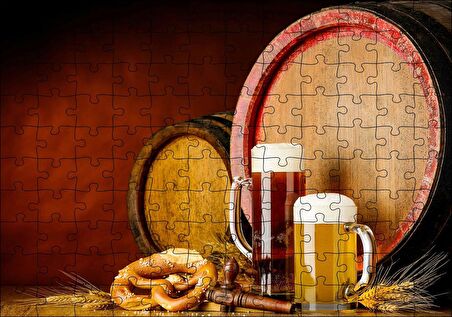 Cakapuzzle Fıçılar Buğday Başakları ve Biralar Puzzle Yapboz MDF Ahşap