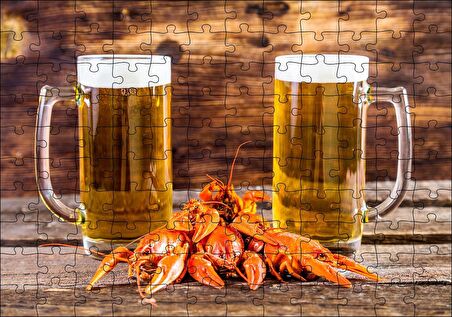 Cakapuzzle İki Köpüklü Bira ve Istakozlar Puzzle Yapboz MDF Ahşap