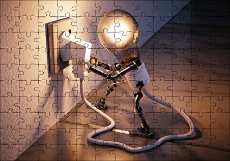 Cakapuzzle Kendi Fişini Takan Ampul Adam Puzzle Yapboz MDF Ahşap
