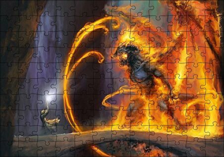 Cakapuzzle Alevler İçinde Şeytan ve Karşı Koyan Savaşçı Puzzle Yapboz MDF Ahşap