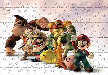 Cakapuzzle Bilgisayar ve Atari Oyun Karakterleri Bulutlu Arka Plan Puzzle Yapboz MDF Ahşap