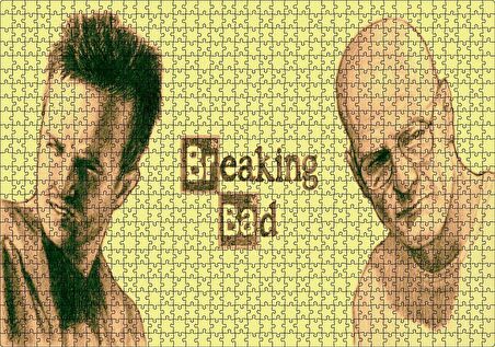 Cakapuzzle Breaking Bad Walter ve Jesse Sarı Arka Plan Puzzle Yapboz MDF Ahşap
