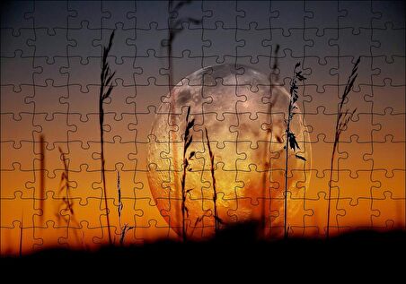 Cakapuzzle Buğday Başaklarının Ardında Muhteşem Dolunay Puzzle Yapboz MDF Ahşap