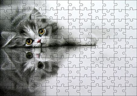 Cakapuzzle Cam Zeminde Sevimli Yavru Kedi Çizim Puzzle Yapboz MDF Ahşap