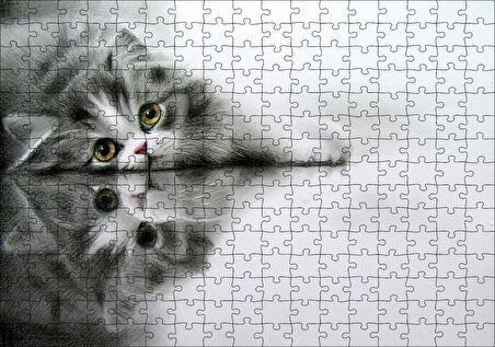 Cakapuzzle Cam Zeminde Sevimli Yavru Kedi Çizim Puzzle Yapboz MDF Ahşap
