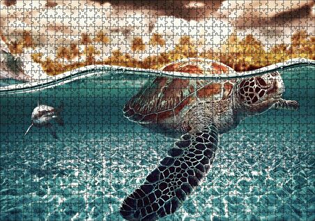 Cakapuzzle Caretta ve Büyük Beyaz Köpek Balığı Puzzle Yapboz MDF Ahşap