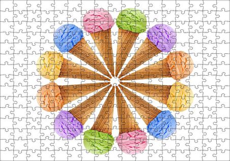 Cakapuzzle Çeşitli Kornet Dondurma Yelpazesi Puzzle Yapboz MDF Ahşap