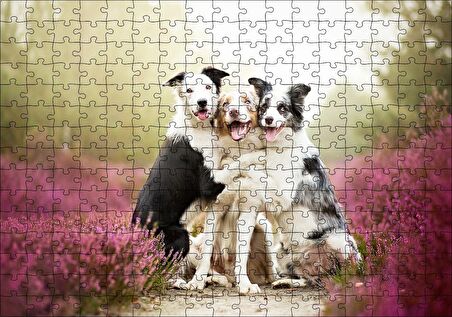 Cakapuzzle Gülerek Poz Veren Sevimli Köpekler ve Çiçekler Puzzle Yapboz MDF Ahşap