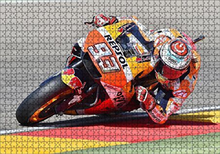 Cakapuzzle Honda Repsol Turuncu Motorsiklet Sola Virajda Yatıyor Puzzle Yapboz MDF Ahşap