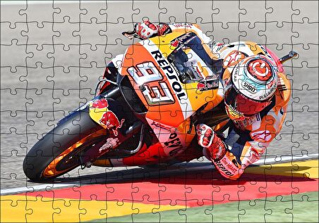 Cakapuzzle Honda Repsol Turuncu Motorsiklet Sola Virajda Yatıyor Puzzle Yapboz MDF Ahşap