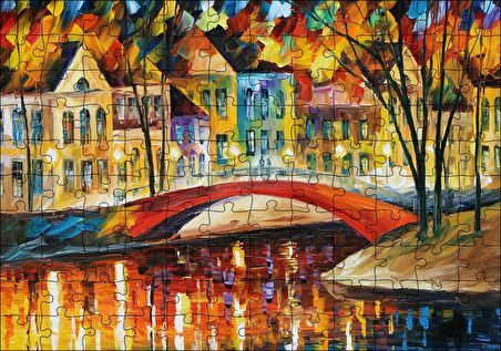 Cakapuzzle Kanalda Köprü ve Binalar Yağlı Boya Puzzle Yapboz MDF Ahşap