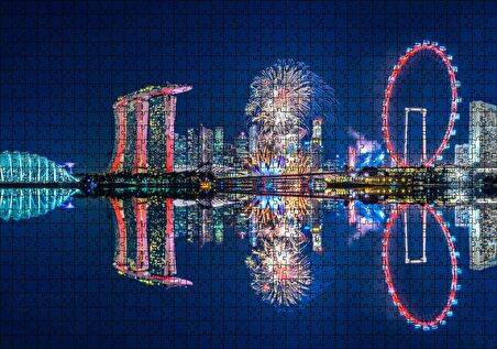 Cakapuzzle Malezya Singapur Gökdelenler ve Gece Yansımaları Puzzle Yapboz MDF Ahşap