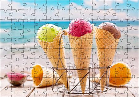 Cakapuzzle Masada Kornet Dondurmalar Flu Sahil Arka Plan Puzzle Yapboz MDF Ahşap