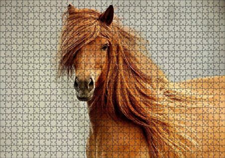 Cakapuzzle Olağanüstü Yelesiyle Kahverengi At Gri Zemin Puzzle Yapboz MDF Ahşap