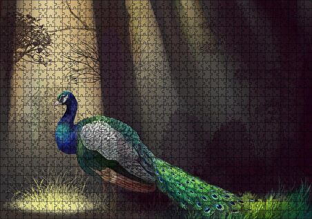 Cakapuzzle Ormandaki Yalnız Tavuskuşu ve Ağaçlar Puzzle Yapboz MDF Ahşap