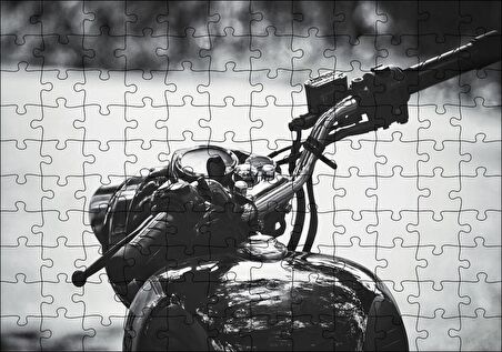 Cakapuzzle Royal Enfield Motorsiklet Depo ve Gidon Siyah Beyaz Puzzle Yapboz MDF Ahşap