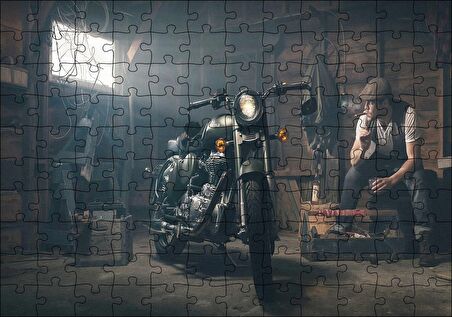 Cakapuzzle Royal Enfield Motorsiklet ve Sigara İçen Adam Puzzle Yapboz MDF Ahşap