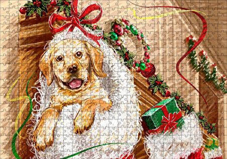 Cakapuzzle Şömineye Asılı Yılbaşı Hediyeleri ve Yavru Köpek Puzzle Yapboz MDF Ahşap