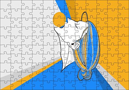 Cakapuzzle Soyut Tablo Kadın ve Sarı Top Puzzle Yapboz MDF Ahşap