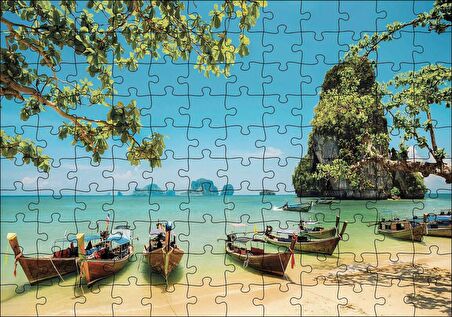 Cakapuzzle Tayland Krabi Sahilinde Kayıklar Puzzle Yapboz MDF Ahşap