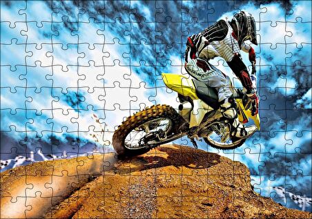 Cakapuzzle Tepenin Üzerindeki Motokrosçu ve Bulutlar Puzzle Yapboz MDF Ahşap