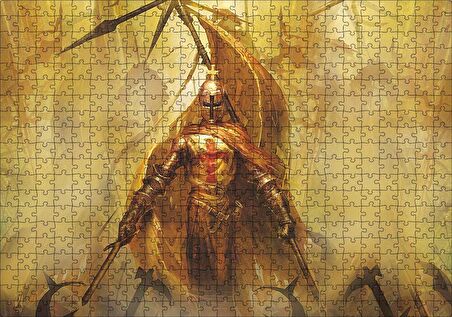 Cakapuzzle Zırhlı Haçlı Şövalyesi ve Savaş Sancakları Puzzle Yapboz MDF Ahşap
