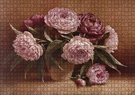 Cakapuzzle Bordo ve Pembe Çiçekler Puzzle Yapboz MDF Ahşap