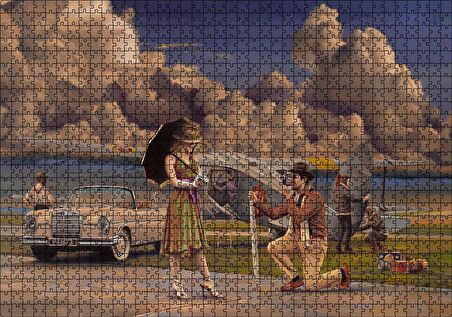Cakapuzzle Bulutlar, Eski Uçak, Mercedes ve Ünlü Kadın Puzzle Yapboz MDF Ahşap