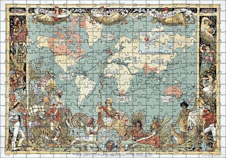 Cakapuzzle Dünya Haritası ve Bazı Halklar 1886 Yılı Puzzle Yapboz MDF Ahşap