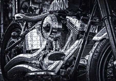 Cakapuzzle Harley Davidson Motorsiklet Silindir Detayı Siyah Beyaz Puzzle Yapboz MDF Ahşap
