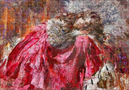 Cakapuzzle Kırmızı Beyaz Taşlı Elbiseli Kraliçe Puzzle Yapboz MDF Ahşap