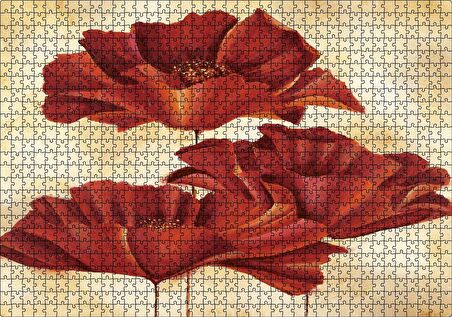 Cakapuzzle Sarı Zeminde Üç Kırmızı Gelincik Puzzle Yapboz MDF Ahşap