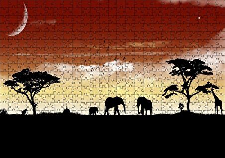 Cakapuzzle Afrika Yaban Hayatı Silüet Kompozisyon Puzzle Yapboz MDF Ahşap