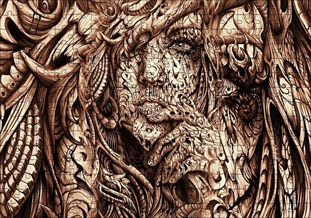 Cakapuzzle Desenler Arasında Gizli Kadın Yüzü Puzzle Yapboz MDF Ahşap