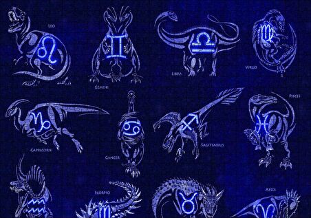 Cakapuzzle Dinozorlu Burç Sembolleri Neon Puzzle Yapboz MDF Ahşap