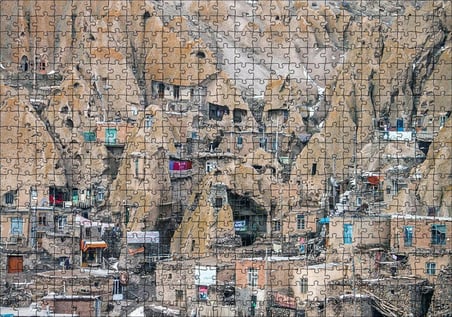 Cakapuzzle İran, Maku şehrı Kayaların İçine Oyulmuş Evler Puzzle Yapboz MDF Ahşap