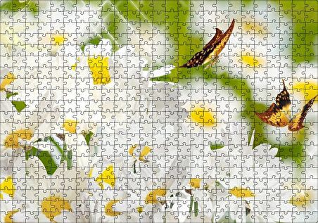 Cakapuzzle Papatyalar ve İki Küçük Kelebek Puzzle Yapboz MDF Ahşap