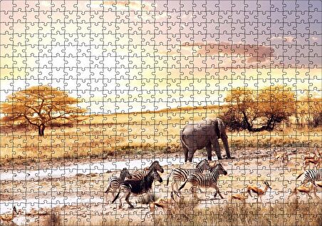 Cakapuzzle Savanada Su Kenarındaki Hayvanlar Puzzle Yapboz MDF Ahşap