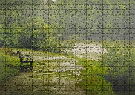 Cakapuzzle Yağmurda Yemyeşil Orman ve Boş Bank Puzzle Yapboz MDF Ahşap