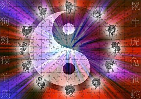 Cakapuzzle Yin Yang Sembolü ve Çin Hayvanlı Takvimi Puzzle Yapboz MDF Ahşap