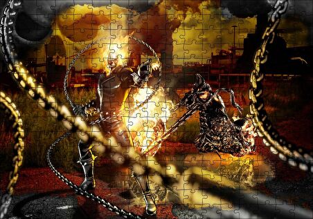 Cakapuzzle Alevler İçindeki Hayalet Sürücü ve Zinciri Puzzle Yapboz MDF Ahşap