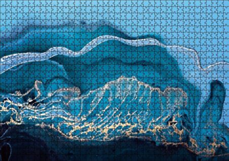 Cakapuzzle Altın Damarlı Mavi Doku Puzzle Yapboz MDF Ahşap