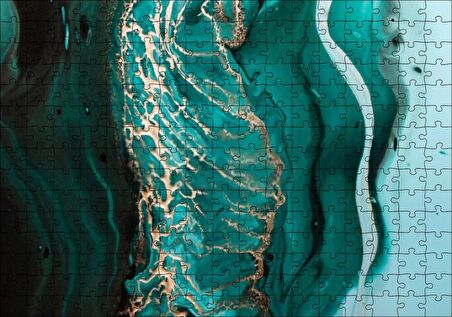 Cakapuzzle Altın Damarlı Yeşil Doku Puzzle Yapboz MDF Ahşap