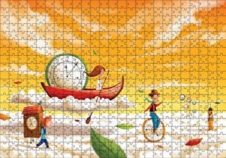 Cakapuzzle Düşler Ülkesinde Bulutlar Çocuklar ve Saatler Puzzle Yapboz MDF Ahşap