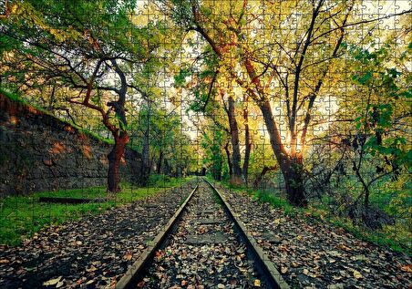 Cakapuzzle Ormanın İçinden Geçen Trenyolu ve Güneş Işıkları Puzzle Yapboz MDF Ahşap