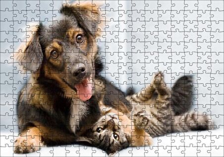 Cakapuzzle Sıkı Dostlar Sevimli Köpek ve Kedicik Puzzle Yapboz MDF Ahşap