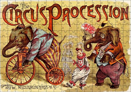 Cakapuzzle Sirkte Filler ve Palyaçolar Retro Tablo Puzzle Yapboz MDF Ahşap